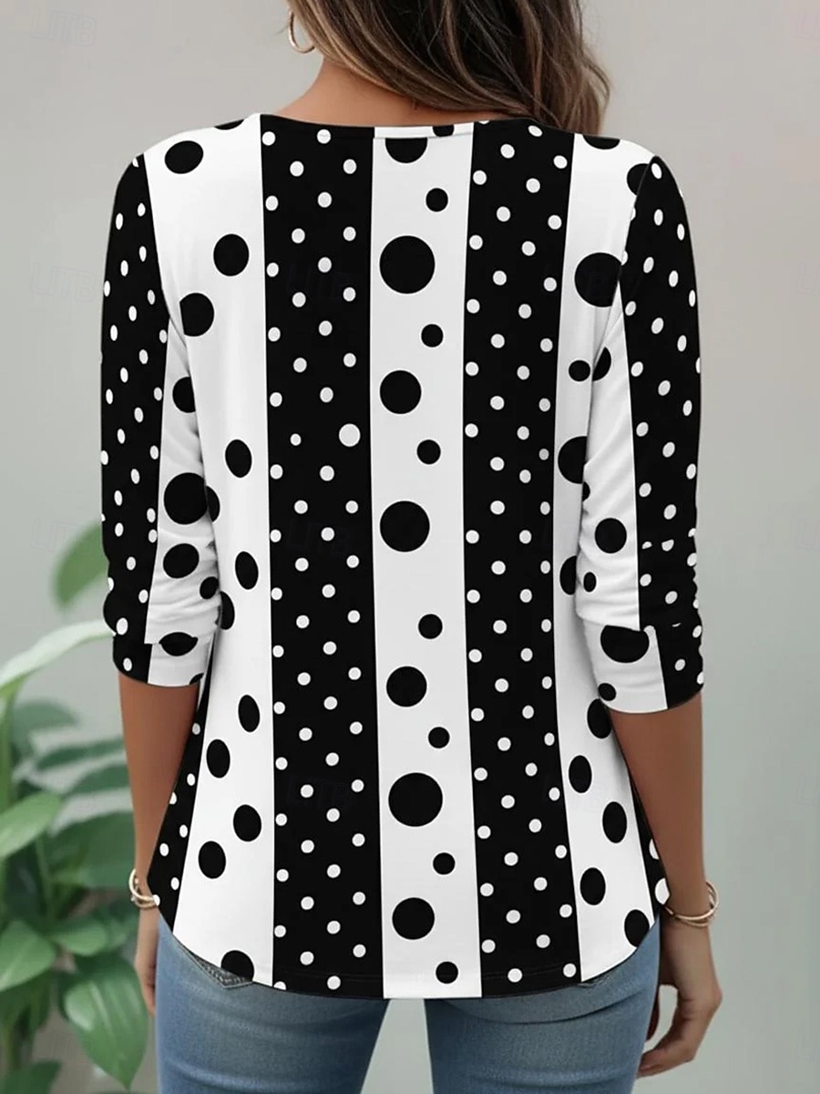 Women's T Shirt Print Graphic Geometric Polka Dot Fashion Stylish Classic Long Sleeve Crew Neck Round Neck Regular Tops Casual Daily Weekend Black Red Purple Summer Spring Fall 2026 - $24.99 –P2