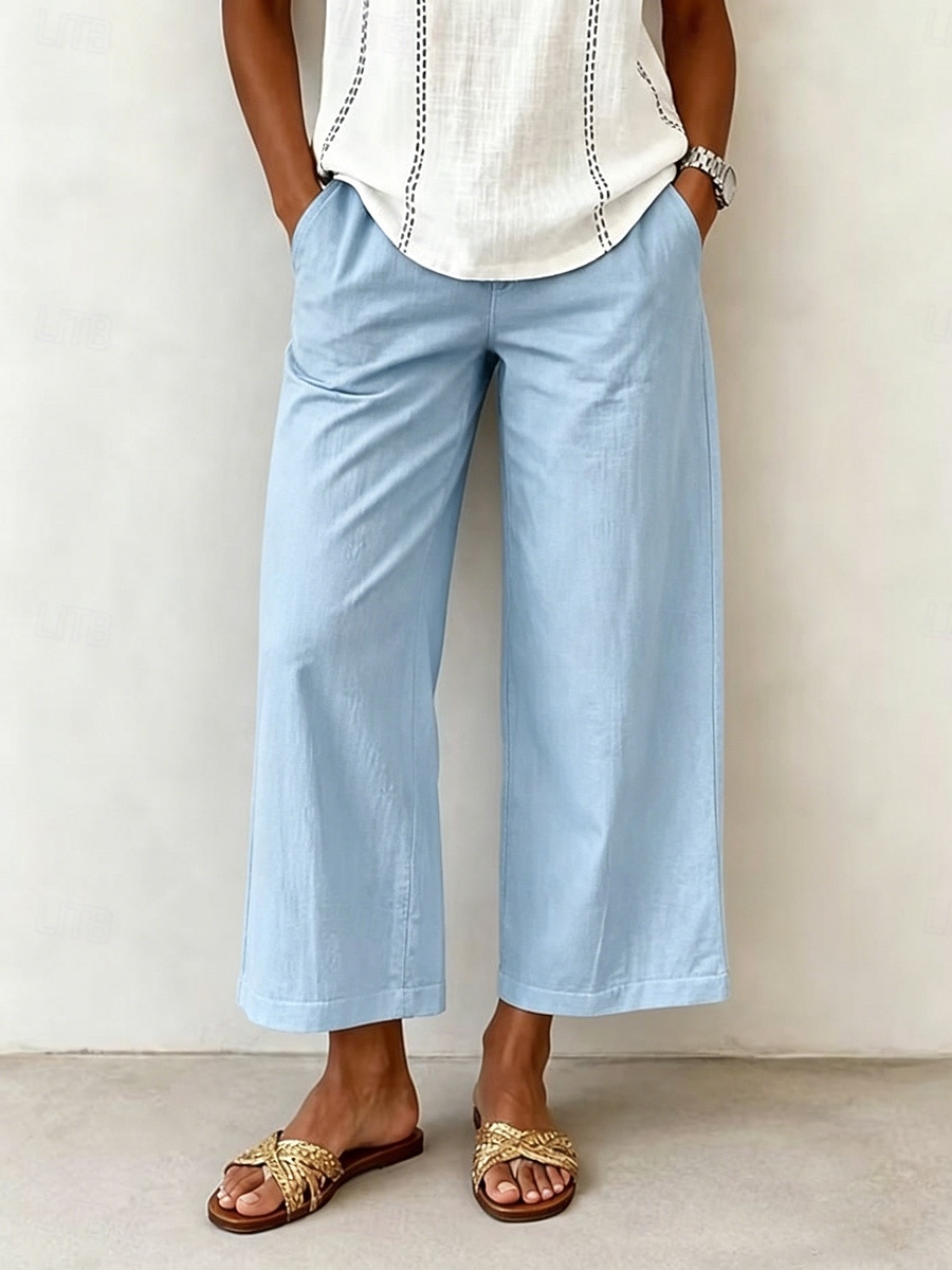Women's Wide Leg Trousers Casual Pants Vacation Fashion Streetwear Full Length High Waist Plain Pocket Elastic Waist Comfortable Breathable Inelastic Daily Vacation Street Light Gray Dark Grey Black 2026 - $10.49 –P4
