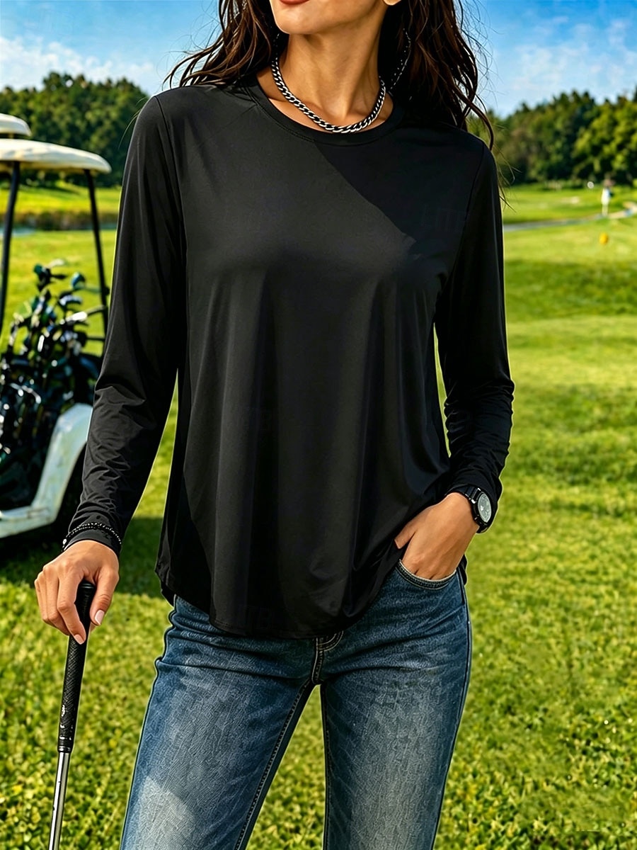 Mujer Dispersor de humedad Secado rápido Camiseta Tee Sensación de frescura Elegante Clásico Manga Larga Cuello Barco Tops regulares Casual Diario Gimnasia Negro Blanco Rosa Gris Verano Primavera 2026 - $21.99 –P5