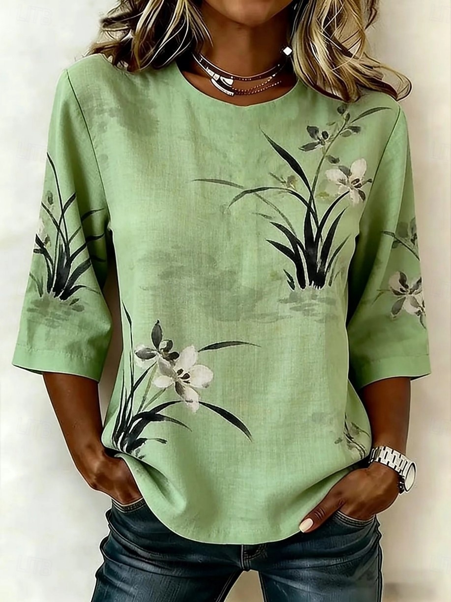 Per donna Blusa Stampato Floreale Grafico Bohemien Vintage Tropicale Manica 3/4 Girocollo Top Regolari Casuale Quotidiano Abbigliamento da vacanza Blu Rosa Rosso Verde Estate Primavera Autunno Inverno del 2026 a $31.99 –P1