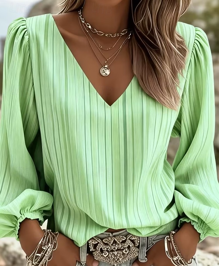 Mujer Camisa camisa boho Graphic Abstracto Elegante Bohemia Vacaciones Manga Larga Escote en Pico Tops regulares Casual Diario Festivos Azul Piscina Amarillo Verde Claro Rosa Marrón Verano Primavera 2026 - $13.49 –P10