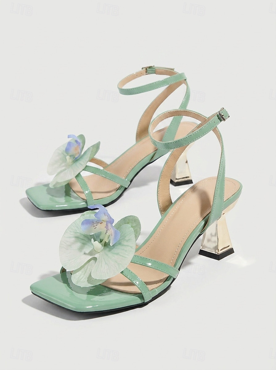 Sandale cu toc înalt verde mentă pentru femei – pantofi cu toc floral pentru cine la resort, petreceri pe plajă și vacanțe de vară 2026 - $34.99 –P4