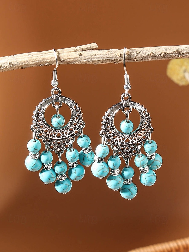 Statement-Ohrringe aus türkisfarbener Legierung im Boho-Stil für Damen, vielseitig kombinierbar, übergroße Hängeohrringe für Strandurlaub, Sommerreisen und den Alltag. 2026 - $7.99 –P8