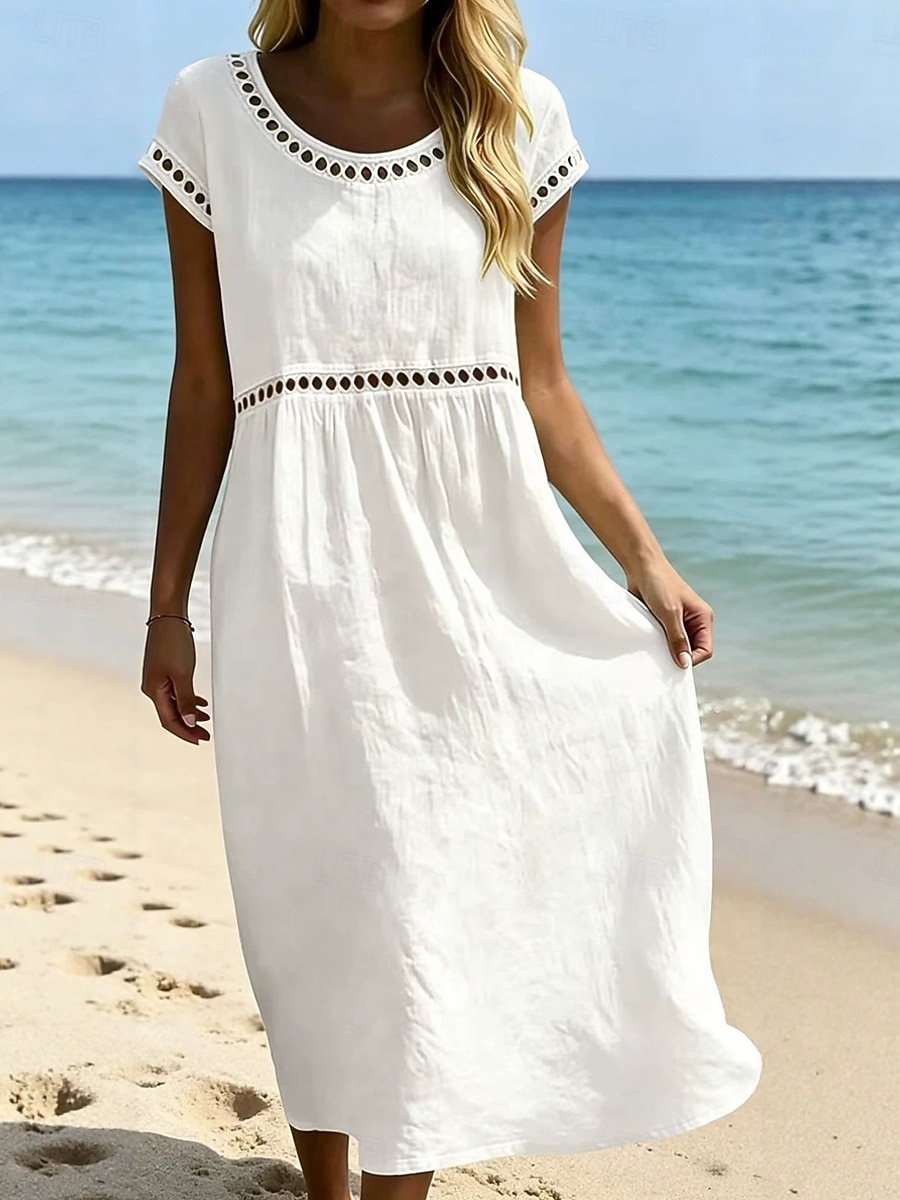 a line midi dress casual Sahpxhe Dresses for Women Short Sleeve Square Neck A-Line Flare Midi Dress Casual Dressy Summer Clothes for Beach Holiday Gray L