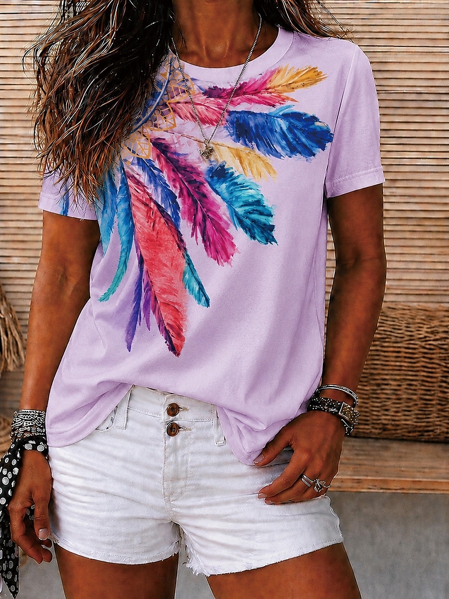 Pentru femei Tricou Imprimeu Floral Grafic Geometric Epocă Stilat Casual Manșon scurt Stil Nautic În V Rotund Topuri obișnuite Casual Zilnic Sfârșit de săptămână Albastru piscină Alb Rădăcină de 2026 - $21.99 –P8