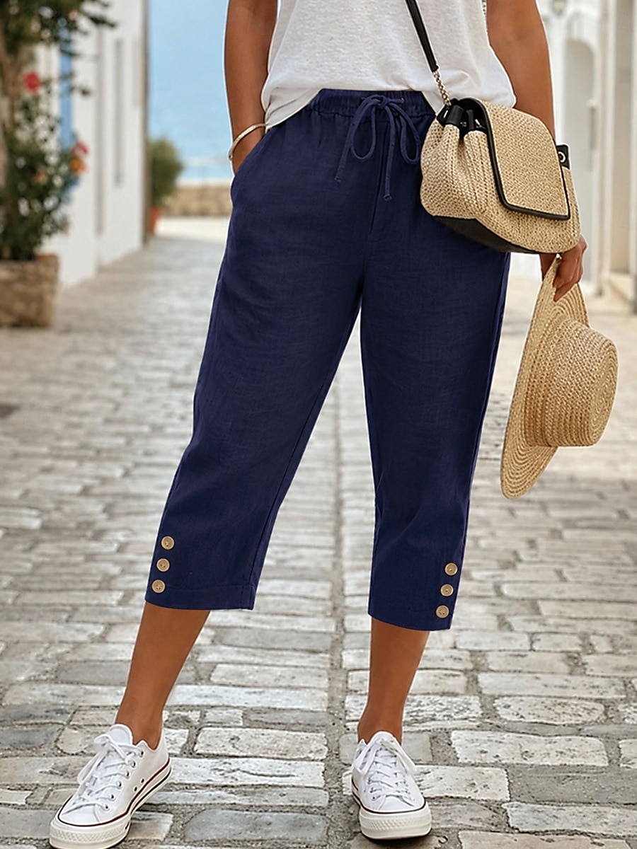 Per donna Pantaloni capri Moda Casual Quotidiano Casual / Sportivo Lunghezza al polpaccio Misura del girovita medio Semplice Traspirante Inelastico Casuale Quotidiano Vacanza Blu Nero Bianco Blu del 2026 a $22.99 –P1