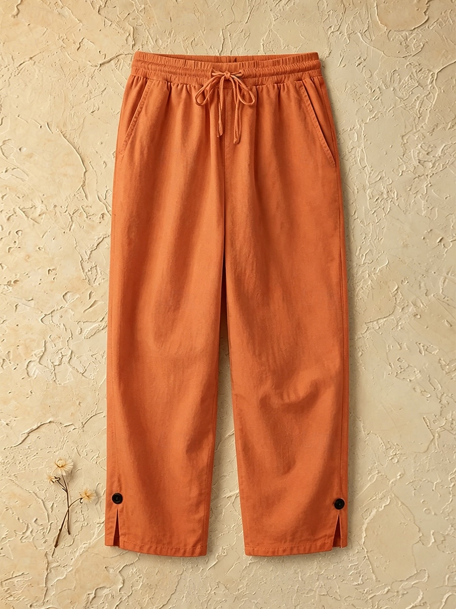 Women's Cotton Linen Shorts Capri Pants Slacks Summer Shorts Casual Calf-Length Natural Plain Pocket Elastic Drawstring Design Comfy Outdoor Outdoor Going out Light Pink Orange red White Pink Summer 2026 - $25.99 –P5