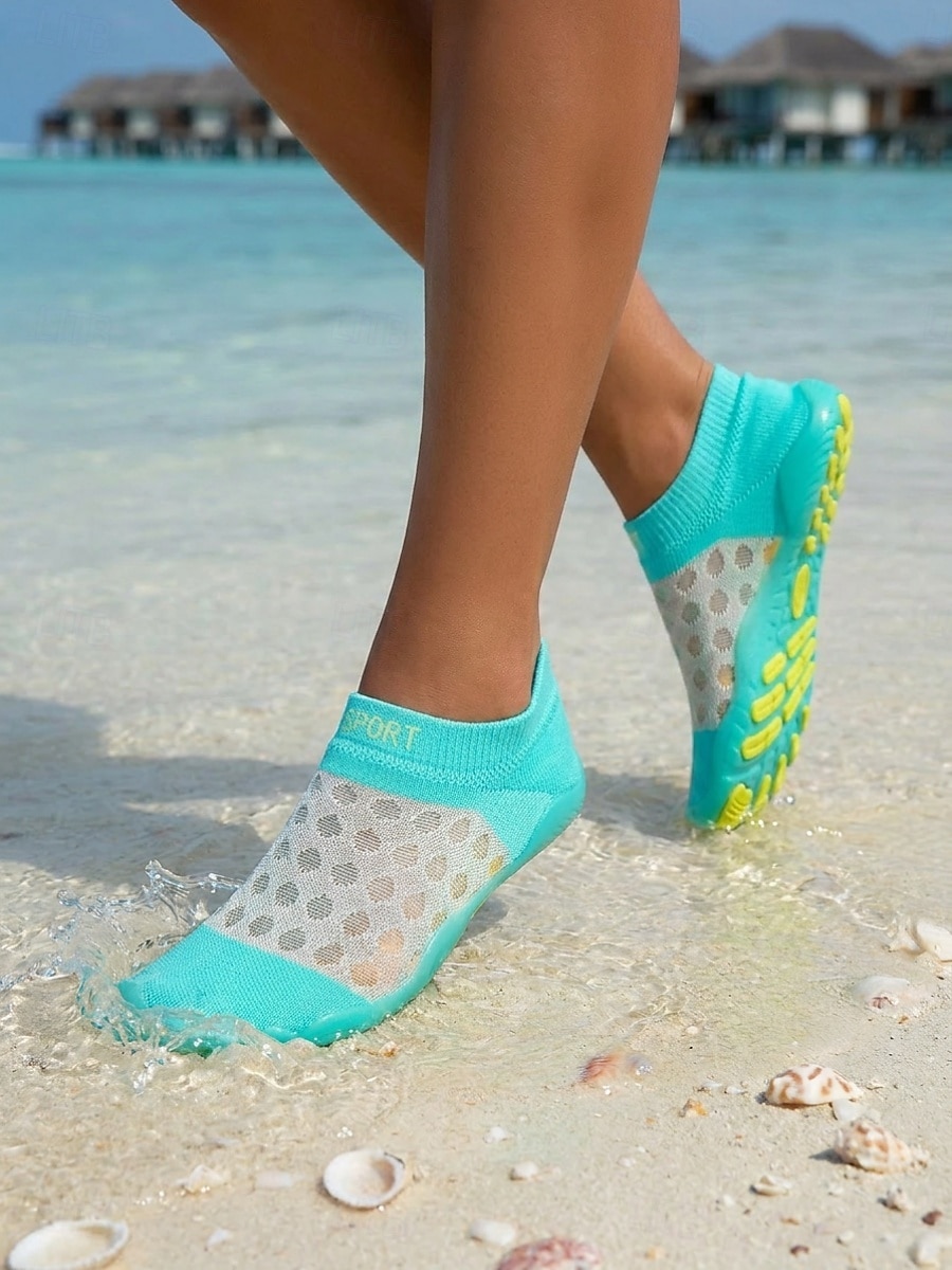 Damesblauwe mesh waterschoenen met stippen – ademende, elastische gebreide, sneldrogende instapsneakers met een flexibele antislipzool voor strand, zwemmen, surfen en yoga. & reis 2026 - $15.99 –P5
