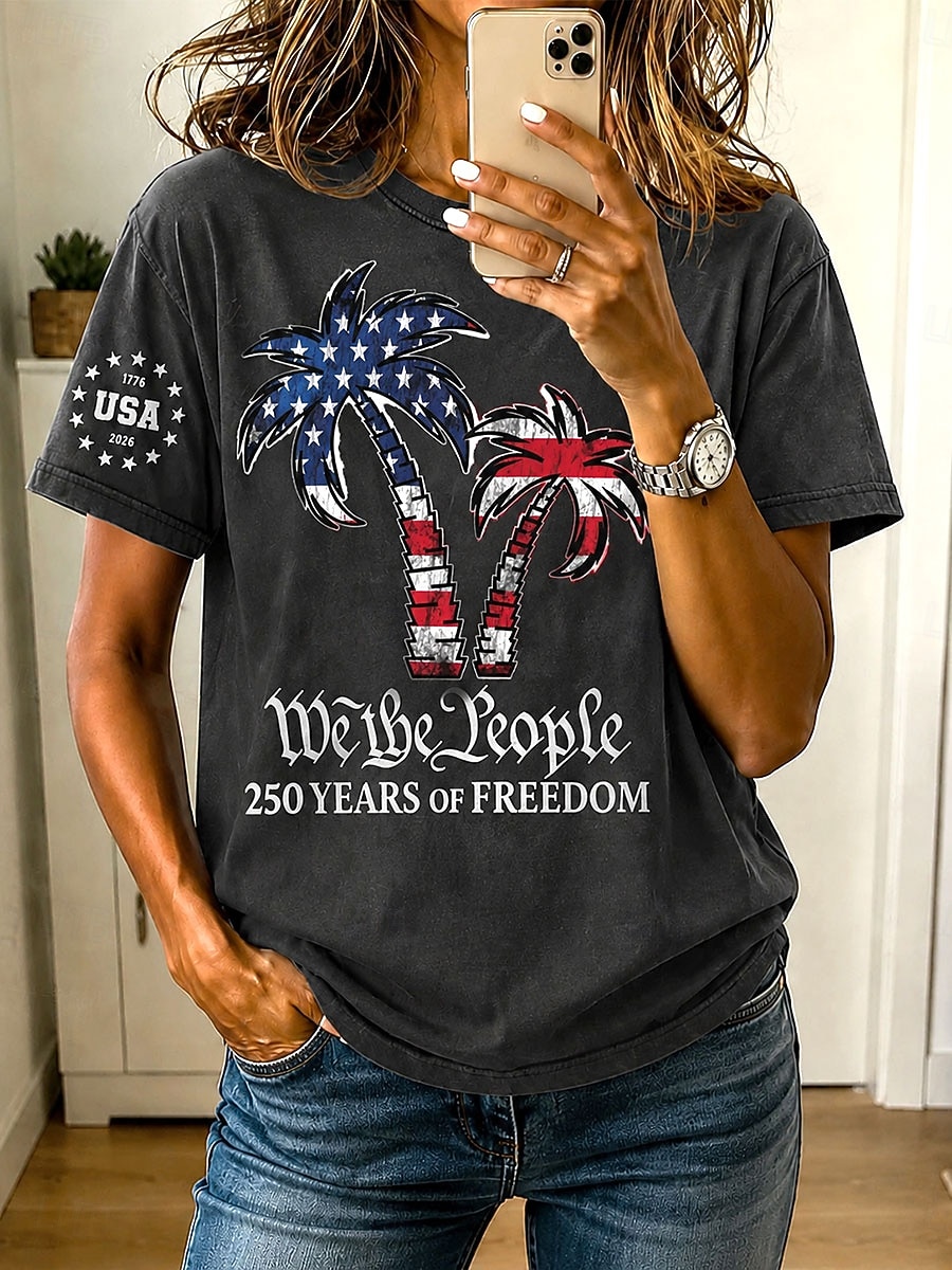 Amerikansk uavhengighetsdag Dame T skjorte Knapper Grafisk Flagg Planter Årgang Mote Stilfull Kortermet Crew-hals Vanlige topper Avslappet Daglig Blå Kakifarget Grønn Grå Sommer Vår 2026 - $33.99 –P2