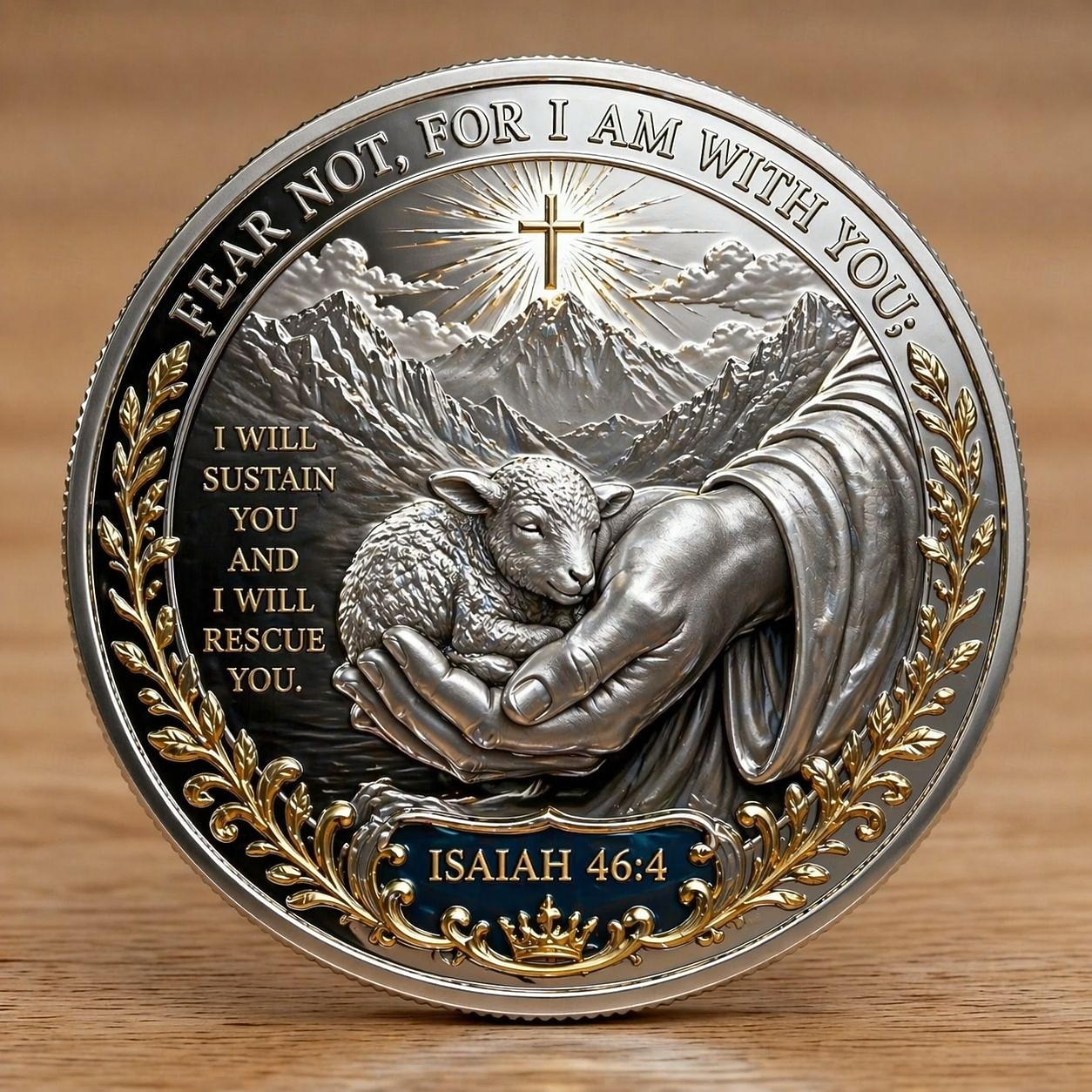 Pièce commémorative biblique, inspirée d'Isaïe 46:4, représentant un agneau. Jeton religieux inspirant, idéal pour la prière, le baptême, l'église ou comme souvenir chrétien. de 2026 ? $16.99 –P2