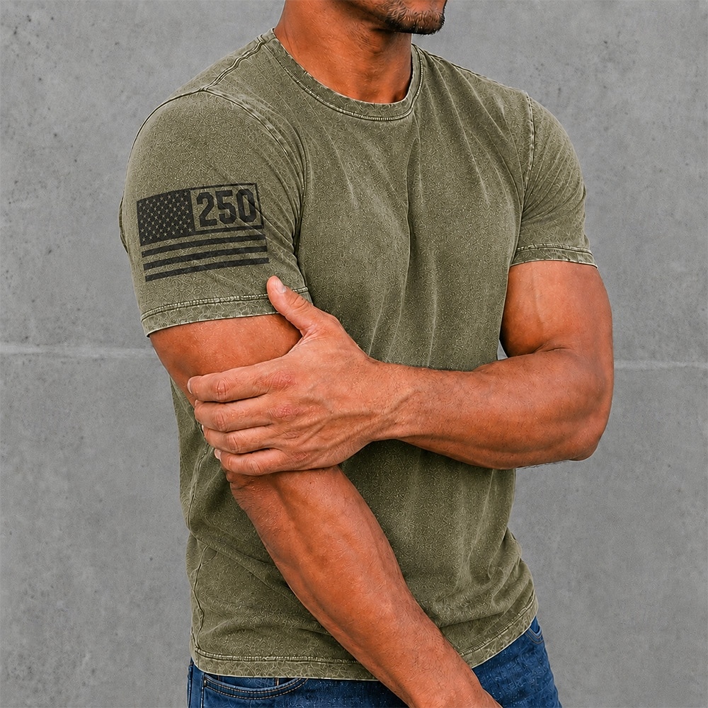 Camisa de algodón con lavado ácido de bandera del 250 aniversario para hombres camiseta de peso pesado camiseta de manga corta camiseta DTG de cuello redondo patriótica de calle vacaciones azul negro 2026 - $27.99 –P4