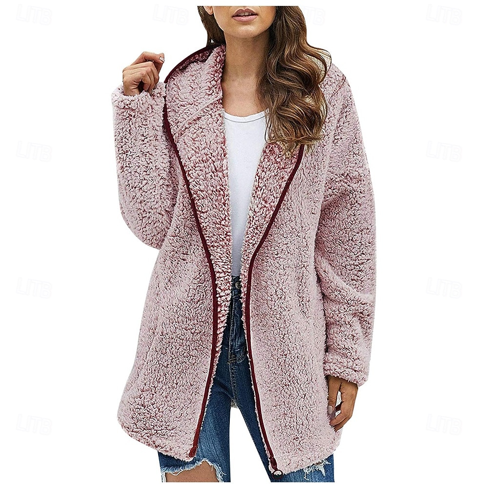 sweat à capuche zippé pour femme veste polaire cardigan vintage en peluche polaire moelleux couleur unie rue décontracté vacances sweat à capuche poche zippée manches longues noir blanc rose rouge de 2026 ? $26.99 –P1