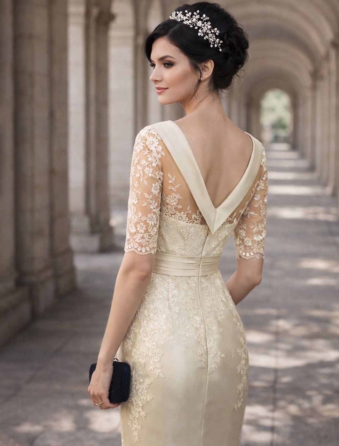 Ołówkowa Kolumnowa Do kolan Sukienka na imprezę Sukienka koktajlowa Sukienka dla gościa weselnego Sukienka dla matki panny młodej Krótki rękaw Zaokrąglony Elegancja Zabytkowe Gość weselny Satyna 2026 - $126.99 –P3