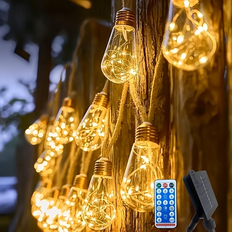Solar Powered Outdoor Garden Lights 8m 16 Bulbs Fairy String Lights Outdoor Waterproof 8 Lighting Modes for Fence Garden Party Wedding Camp Christmas Decoration 2026 - $48.99 –P2