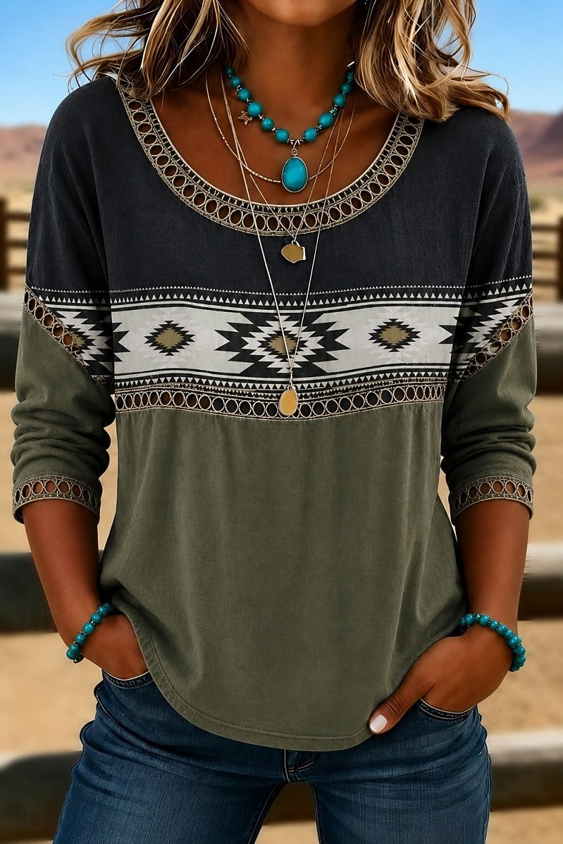 Dames Overhemd Oogje top Normaal shirt Lapwerk Knop Afdrukken Elegant Bohemen Vakantie Lange mouw Strakke ronde hals Normale tops Casual blauw Lichtgroen Rood Groen Zomer Lente Herfst Winter 2026 - $26.99 –P4