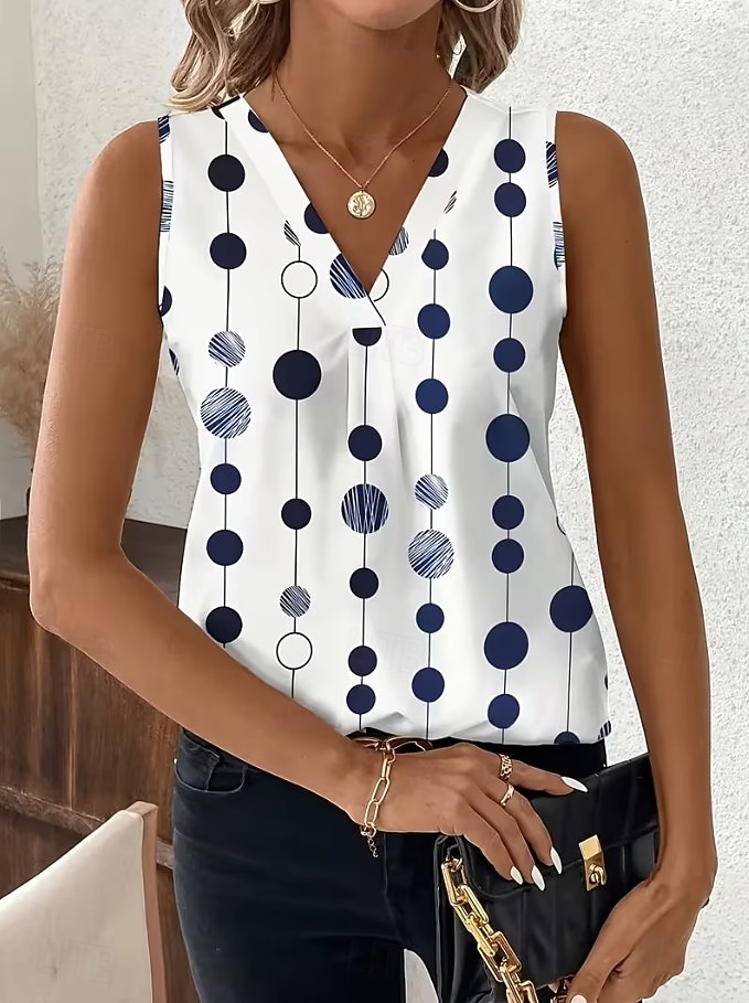 Women's Tank Top Graphic Geometric Abstract Elegant Vintage Stylish Sleeveless V Neck Crop Tops Beach Wedding Casual Daily Blue White / Black White Light Green Brown Summer Spring 2026 - $21.99 –P8