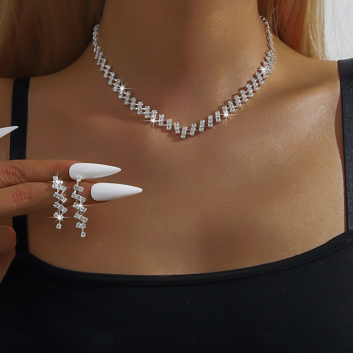 Earrings Set Two-piece Suit Rhinestone Chrome Earrings Necklace Women's Elegant Jewelry Set For Wedding 2026 - $17.49 –P1