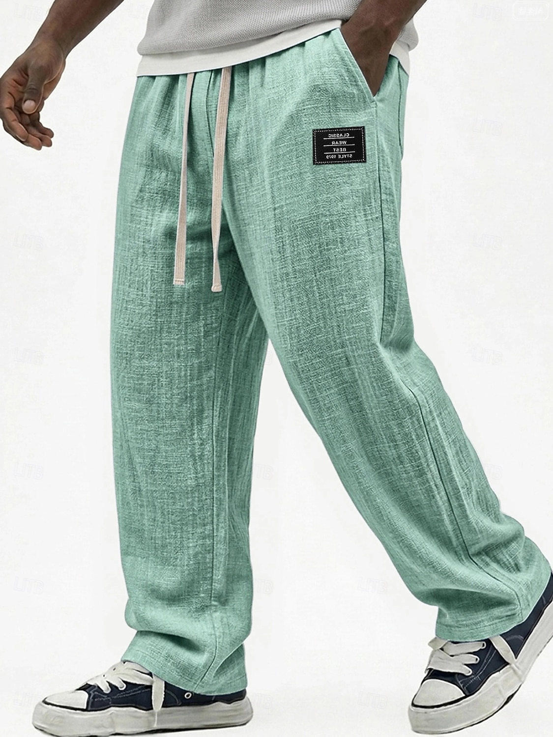 Hombre Pantalones de lino Pantalones Pantalones de verano Pantalones anchos Correa Cintura elástica Pierna recta Plano Ligero Cómodo Longitud total Casual Diario Exterior Moda Ropa de calle Azul 2026 - $27.99 –P10
