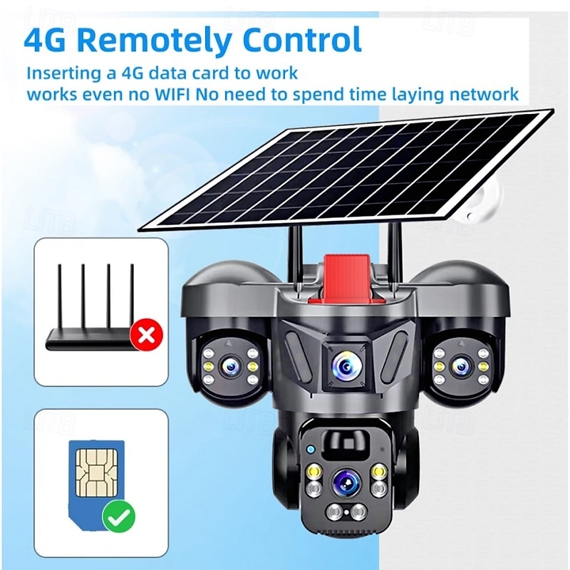 2026年 ソーラー電源式屋外セキュリティカメラ、4KトリプルレンズワイヤレスWiFi PTZカメラ、3画面ディスプレイ、人体検知、フルカラーナイトビジョン、双方向音声、IP66防水、内蔵バッテリー  コレクション – $135.99 –P7