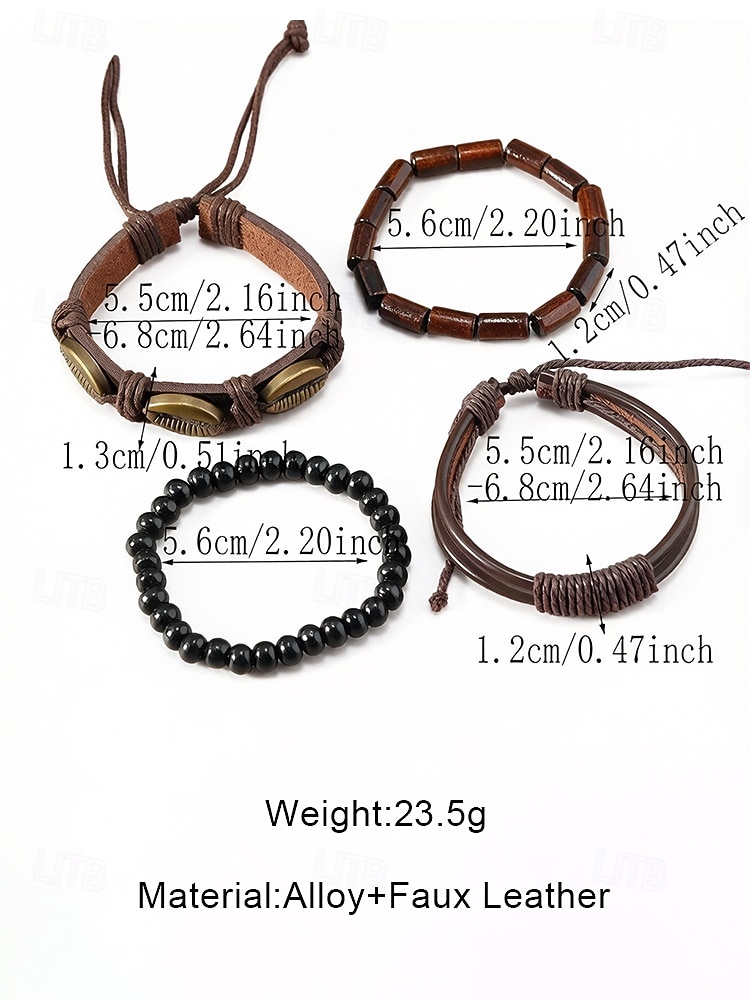 Men's Handmade Leather and Beaded Bracelet Set, Multi-Layer Vintage Style Wrist Jewelry, Adjustable Cord, Casual and Travel Accessories for Mature Men 2026 - $9.99 –P8