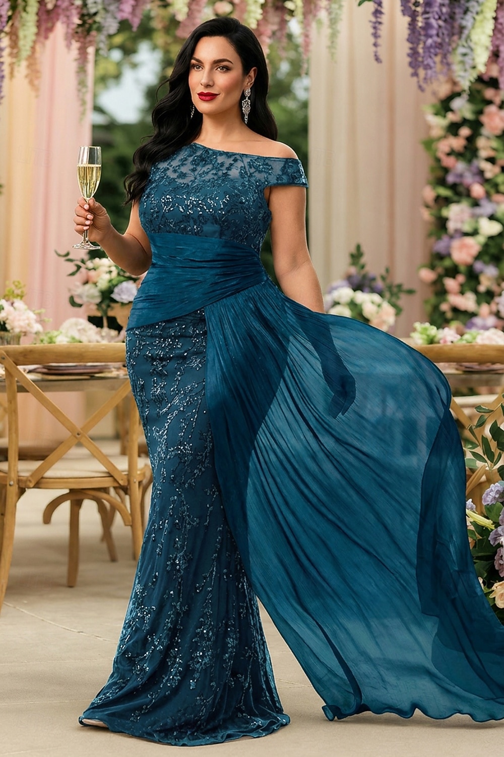 Schlauchkleid Bodenlang Abschlussballkleid Perlenbestickt Partykleid Brautmutterkleid Kurzarm Rundhalsausschnitt Elegant Vintage luxuriös Formeller Abend Hochzeitsfeier mit Perlenstickerei 2026 - $114.99 –P7