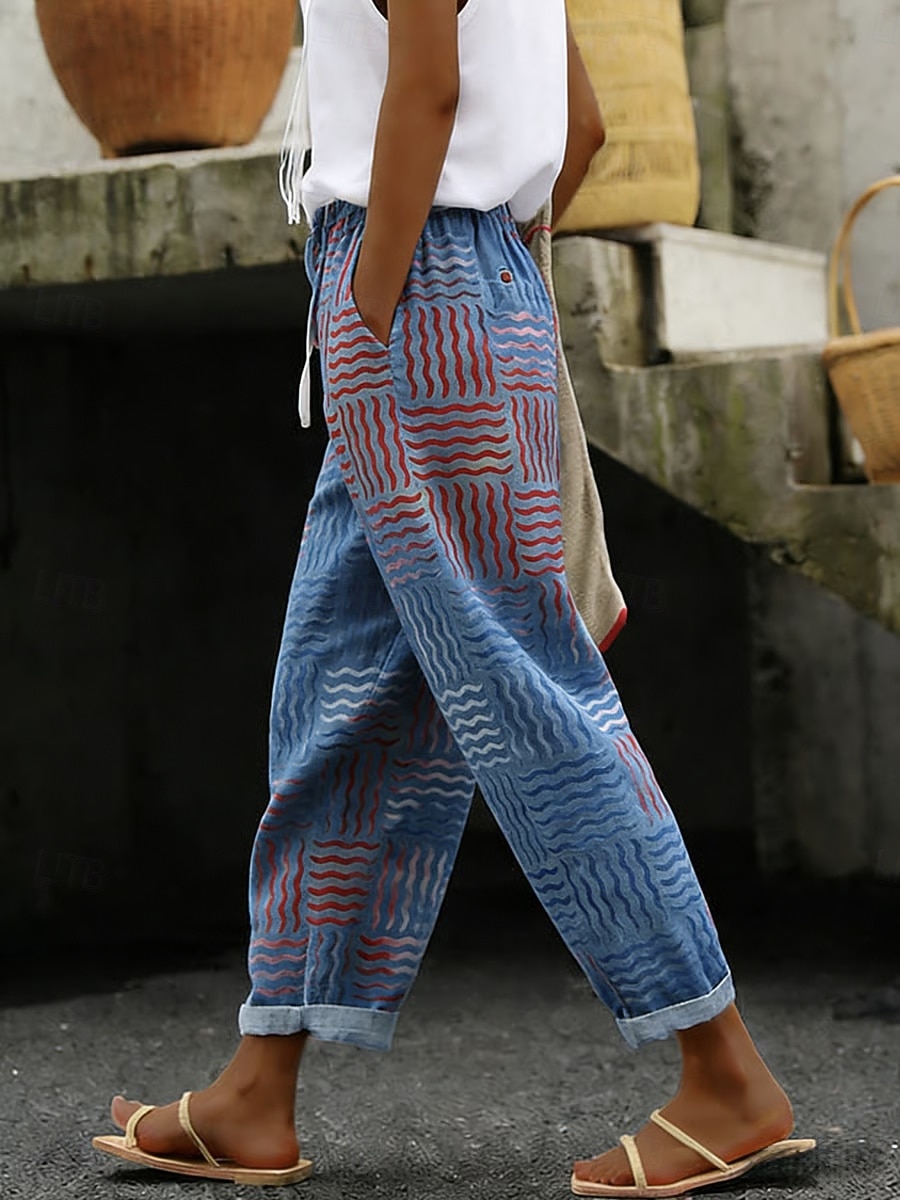 Pentru femei Pantaloni Vacanță Casual Lungime până la glezne NaturalPantsZiua Independenței Americane Grafic Steag Steagul american Cordon Peteci Buzunar Confortabil Confort Comfortabil Inelastic 2026 - $44.99 –P2