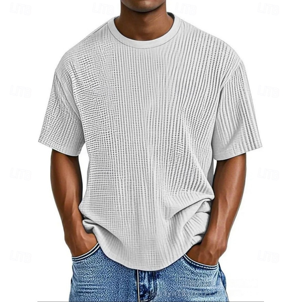 Per uomo Maglietta Waffle Maglietta Camicia a Maniche Corte Manica Corta Girocollo Estate Primavera Tinta unica Streetwear Elegante Tempo libero Jacquard Quotidiano All'aperto Vacanza Bianco Nero del 2026 a $18.99 –P2