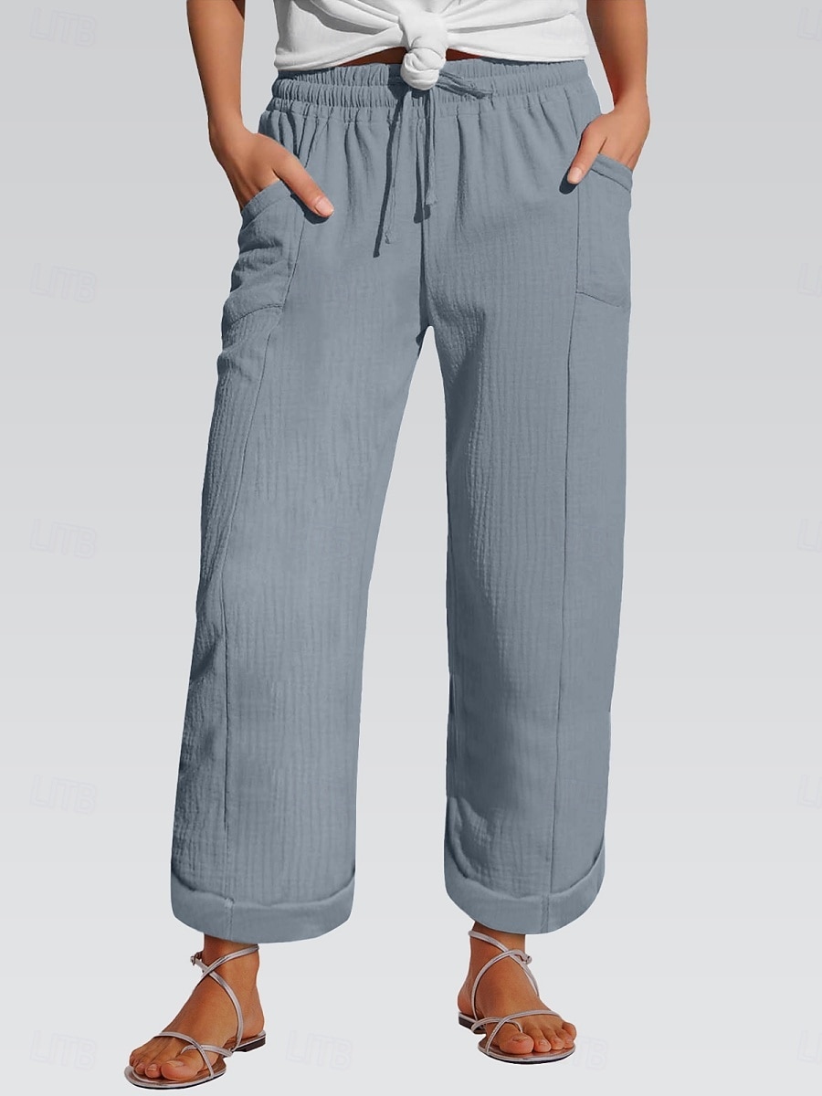 Dames Katoen Vrijetijdsbroek Recht Modieus Streetwear Casual Volledige lengte Hoge taille Effen Zak Elastische tailleband Comfortabel Zacht Rekbaar Dagelijks Buiten Straat Lichtgrijs Khaki 2026 - $27.99 –P1