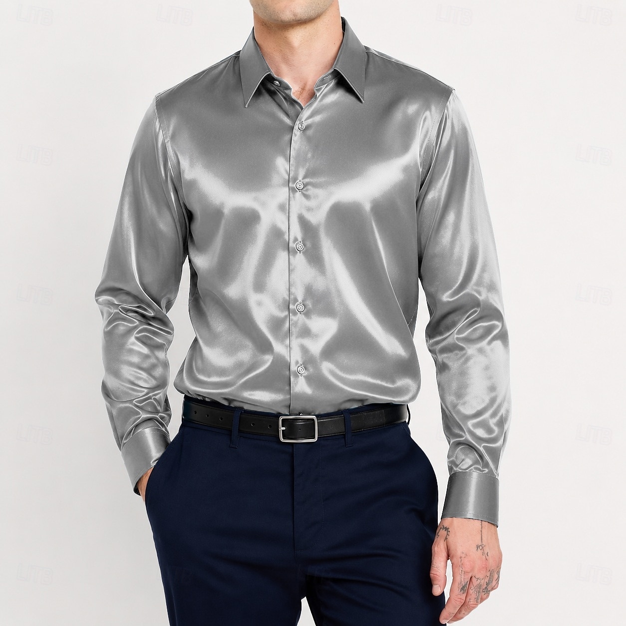 Men's Shirt Satin Shirt Dress Shirt Button Up Shirt Prom Shirt Gradient Wedding Formal Blue Silver Black Yellow Long Sleeve Turndown Spring All Seasons Clothing Apparel Plain 2026 - $24.99 –P1