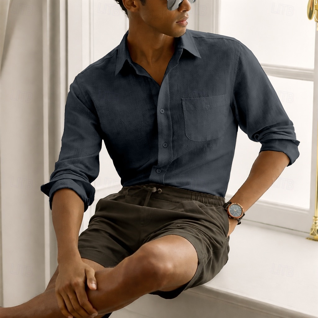 Men's Shirt Dress Shirt Oxford Shirt Button Up Shirt Plain Casual Daily Navy Blue Purple Orange khaki Long Sleeve Turndown Summer Spring Clothing Apparel 2026 - $32.99 –P5