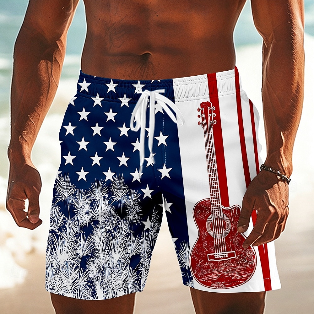 Bermuda de Natação da Guitarra Americana Patriótica do 250º Aniversário dos Homens com Cordão e Bolsos Laterais para Praia de Verão de 2026 por $20.99 –P2