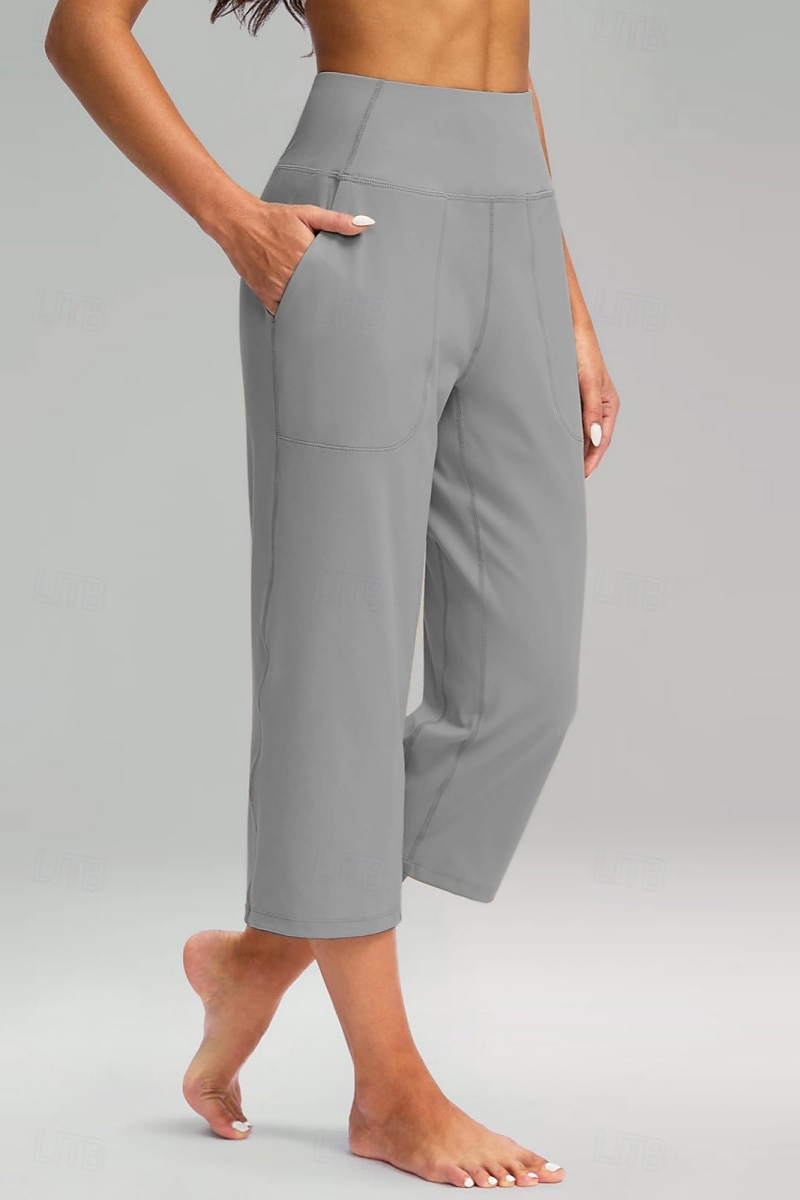 Women's Wide Leg Chinos Vacation Classic Style Basic Capris High Waist Plain Pocket Comfy Comfort Soft Stretchy Casual Gym Yoga Apricot Black White Army Green Spring Regular Fit 2026 - $8.49 –P14