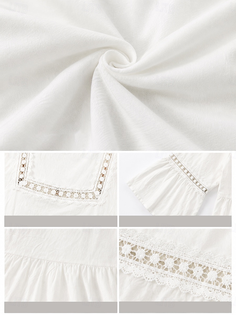 Haut classique en coton et lin pour femme, élégant, à empiècements de dentelle et volants superposés, manches 3/4, col carré, coupe droite, idéal pour un look décontracté au quotidien. Disponible en de 2026 ? $13.99 –P6