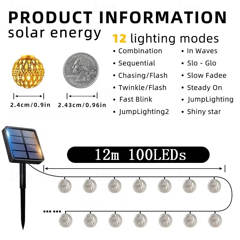 Solar Powered Garden Fairy String Lights Iron Moroccan Ball Fairy Lights 12m 100LEDs for Home Yard Balcony Porch Trees Outdoor Party Decoration 2026 - $39.99 –P16