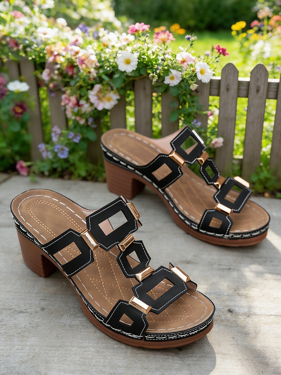 Sandalias casuales de tacón cuadrado verde para mujer, plantilla acolchada de apoyo, diseño de tacón medio estable para uso diario, paseos por la ciudad, viajes y eventos sociales. 2026 - $26.99 –P11