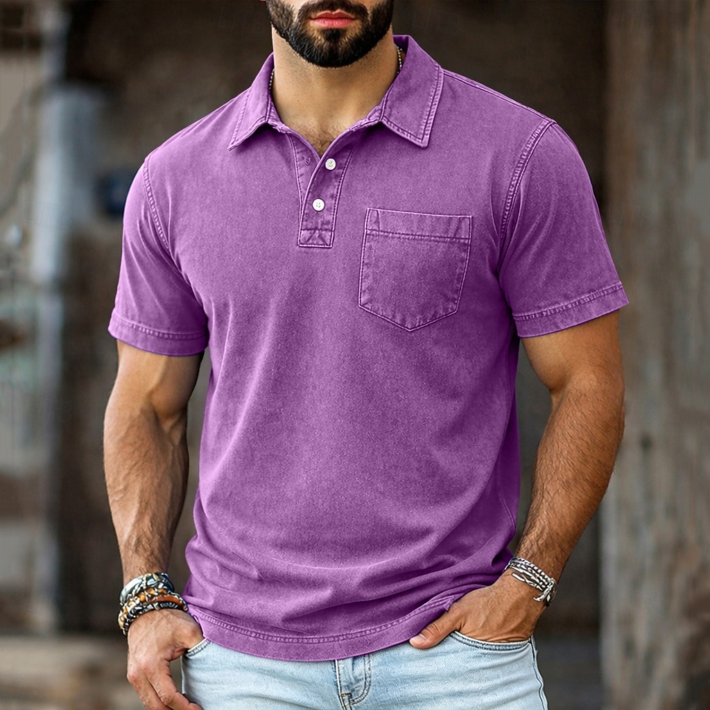 SoftFade™ Men's Polo Shirts 100% Cotton Acid Wash Shirt Casual Holiday Lapel Short Sleeve Fashion Basic Plain Vintage Plain Summer Spring Regular Fit Dark Brown Black Light Green Pink Navy Blue 2026 - $35.99 –P3