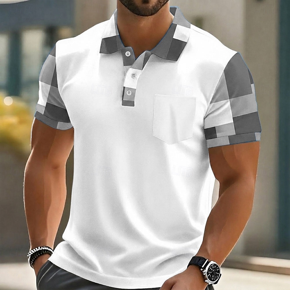 Men's Checkered Polo Shirts Short Sleeve Polo Shirts Collared Shirts Casual Outdoor Athleisure Daily Wear 3D Print Buttons Spring & Summer Blue Navy Blue Green 2026 - $24.99 –P4