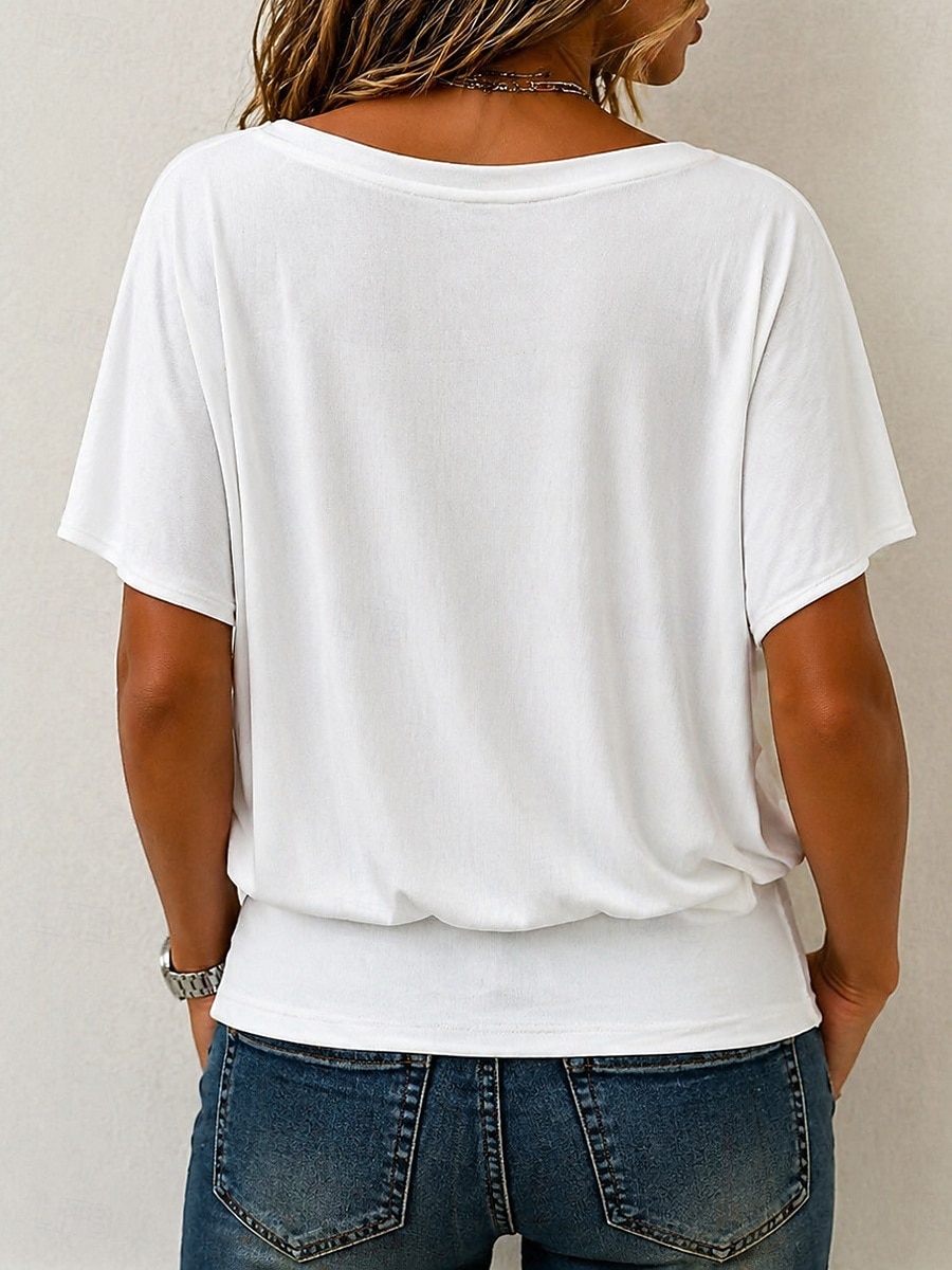 Femmes T-shirt Cordon de serrage Uni Mode Élégant Basique Manche Courte Col en V Hauts Réguliers Occasionnel Quotidien Sortir Noir Blanche Rose Claire Marron Été Printemps de 2026 ? $28.99 –P2