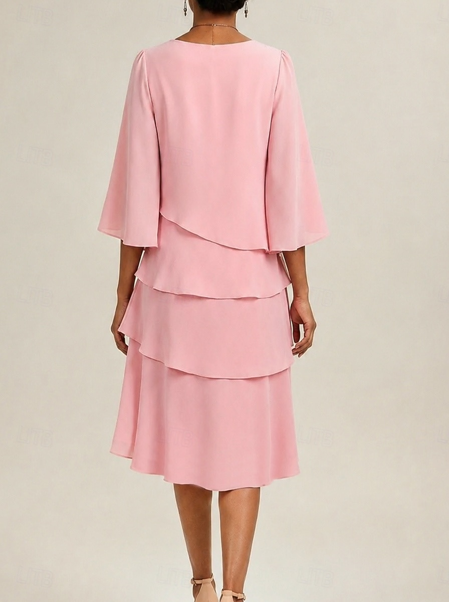 Women's Midi Dress Chiffon Dress Cocktail Dress Wedding Guest Dress Elegant Fashion Modern Daily Outdoor Vacation Regular Fit Plain Long Sleeve Crew Neck Black Pink Navy Blue Apricot Summer Spring 2026 - $28.99 –P4