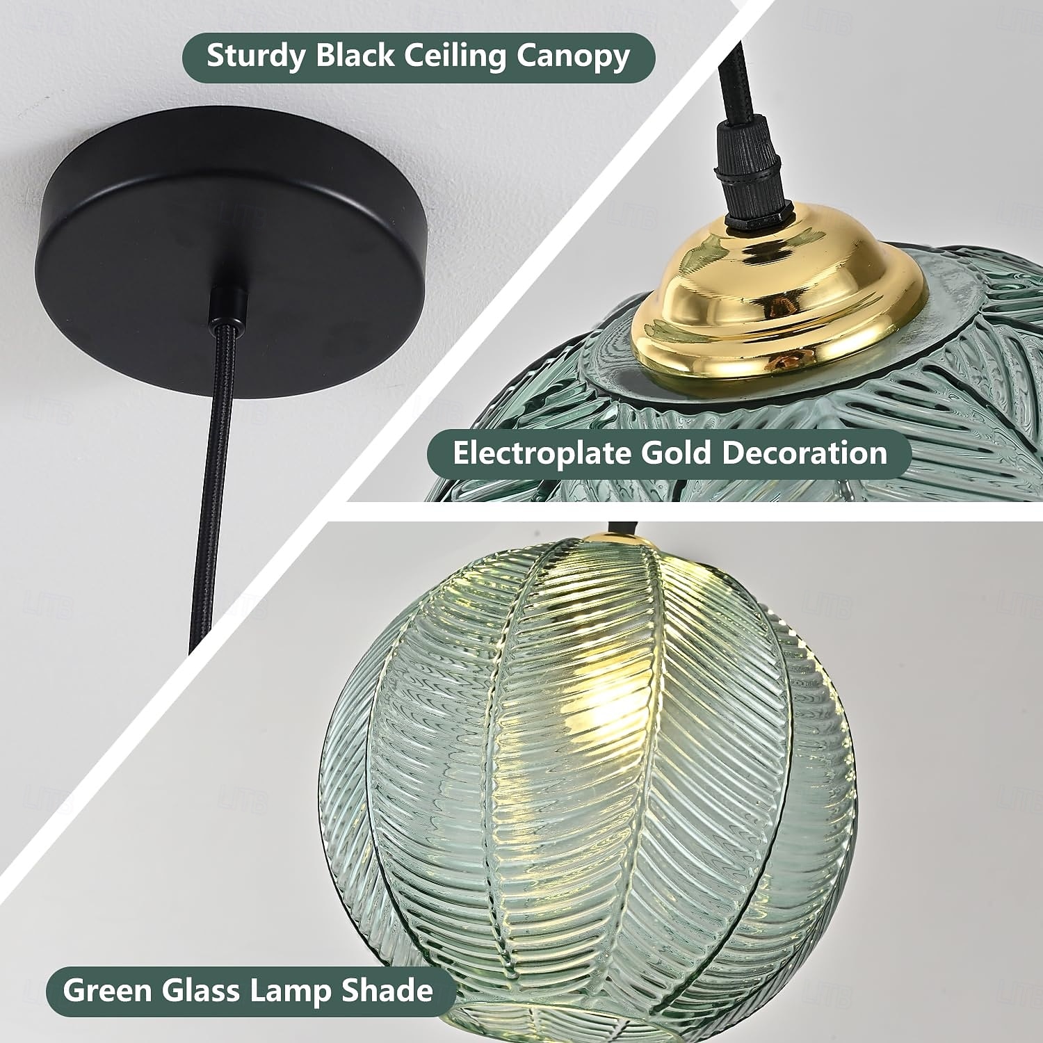 Vintage-Pendelleuchte aus grünem Glas, nordische große gerippte Kugel-Hängelampe, Deckenleuchte im Kürbis-Design für Kücheninsel und Esszimmer 2026 - $98.99 –P4