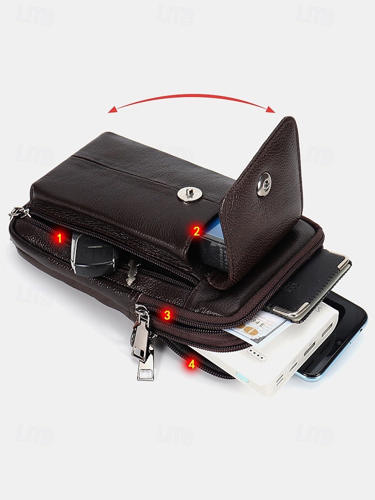 geantă crossbody bărbătească din piele naturală - borsetă cu 3 compartimente &geantă de umăr cu compartimente multiple, capacitate mare &curea reglabilă pentru călătorii și naveta &casual de zi cu zi, 2026 - $19.99 –P7