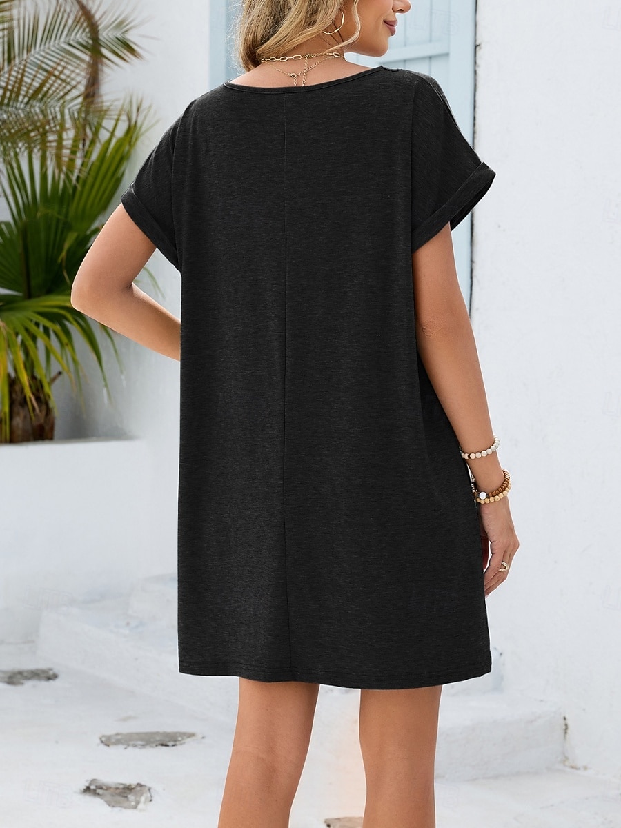 Women's Mini Dress Shift Dress Summer Dress Casual Daily Loose Fit Plain Short Sleeve V Neck Blue Navy Black Wine Summer 2026 - $27.99 –P14