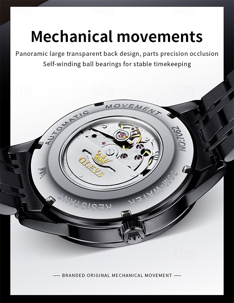 OLEVS Men's Automatic Mechanical Watch, Luxury Stainless Steel Business Dress Watch for Men, Self Winding Wristwatch with Day Date, Waterproof Luminous Diamond Roman Numerals Black Dial Gift Box 2026 - $81.99 –P3