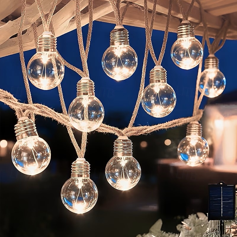 Guirlande lumineuse solaire d'extérieur de 8 m, 16 LED, style rétro, en corde de chanvre, 8 modes d'éclairage, étanche, idéale pour villa, jardin, cour, arbre, camping, café, décoration d'ambiance de de 2026 ? $43.99 –P3