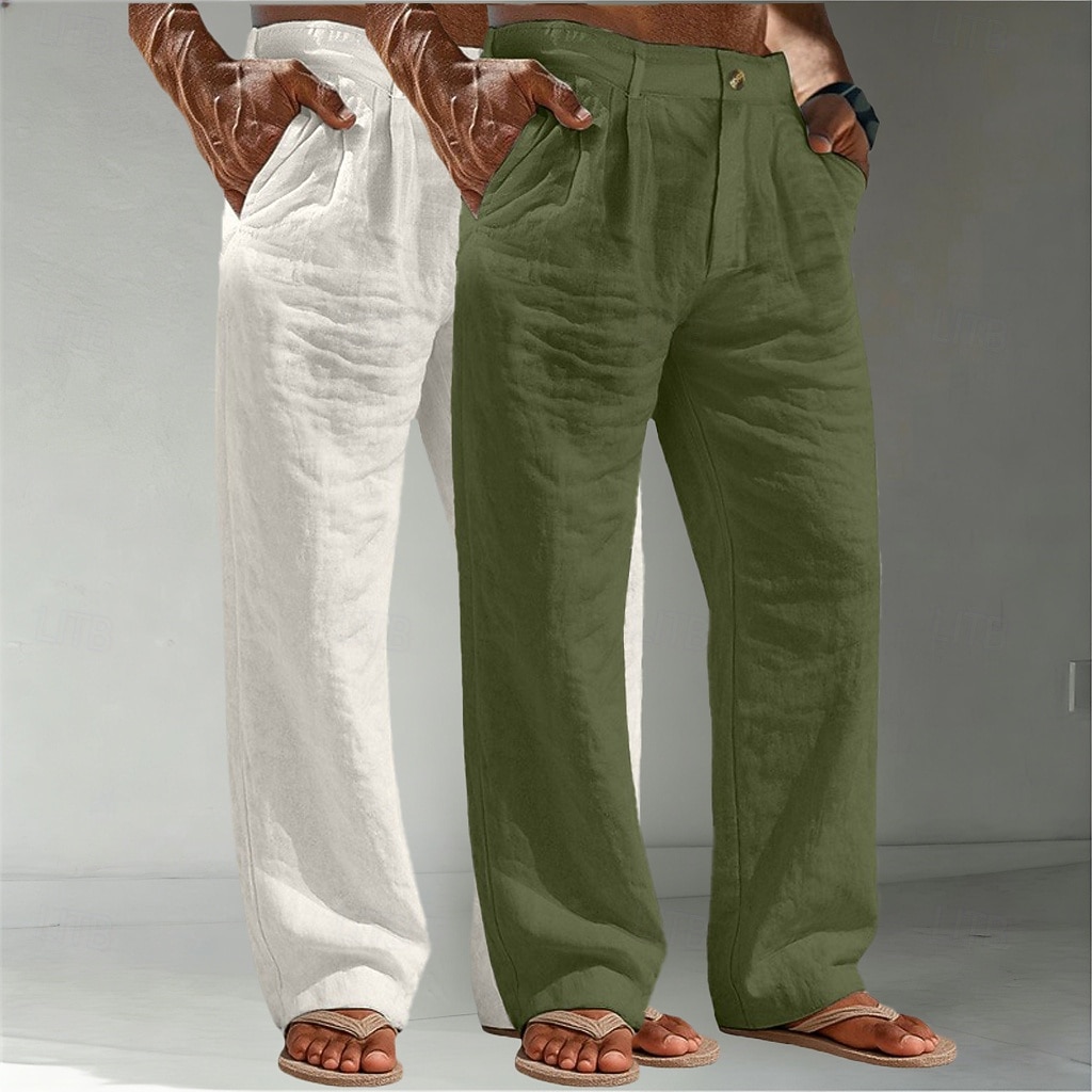 Voor heren Linnen broek Broek Zomerbroek Wijde broek Strandbroeken Zak Effen Comfort Ademend Volledige lengte Casual Dagelijks Buiten Vakantie Modieus Wit + kaki Bruin + Zwart Inelastisch 2026 - $45.99 –P9