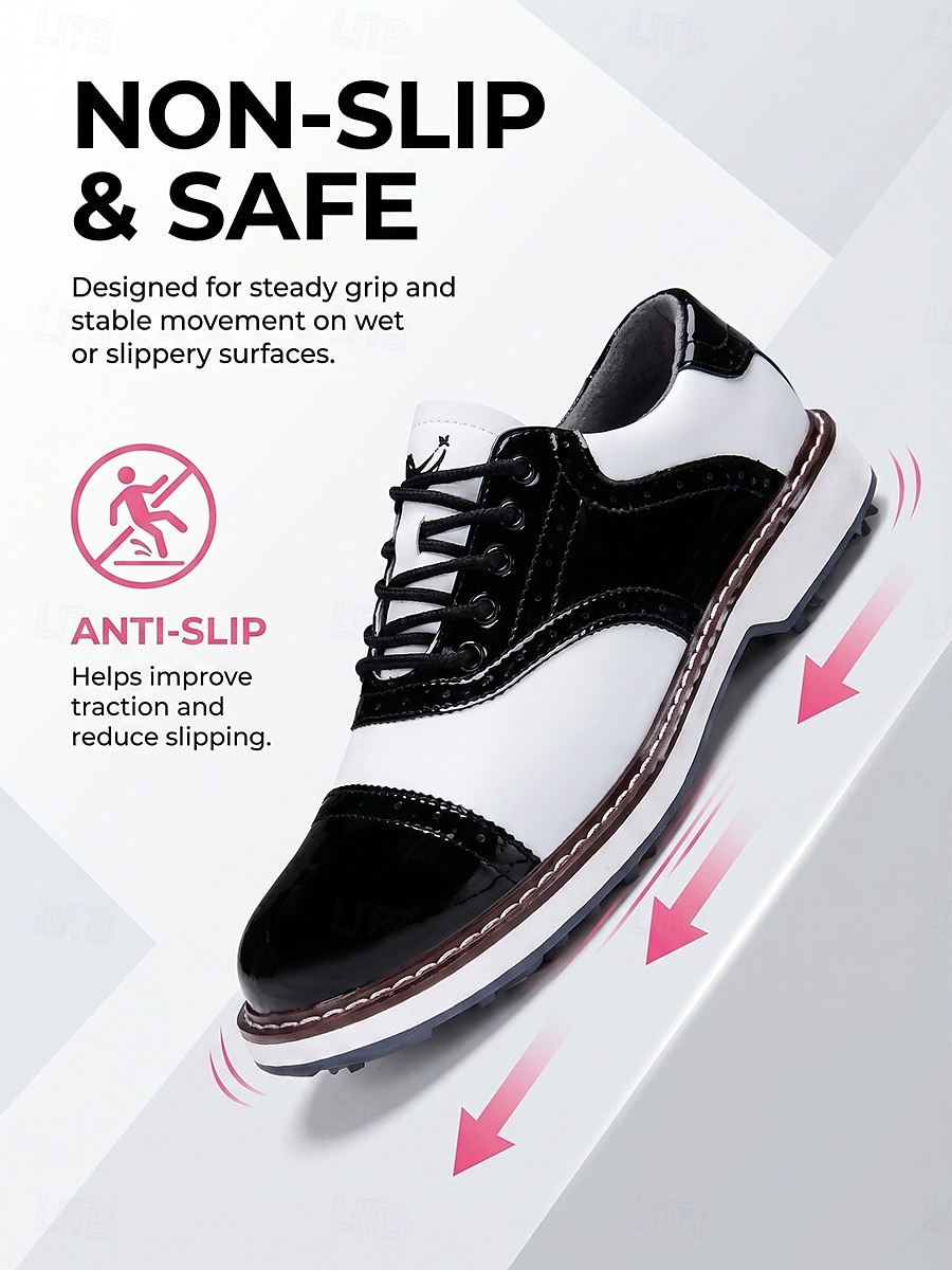 Men's Black White Golf Shoes, Lace-Up Dress Sport Shoes, Comfortable Non-Slip Shoes for Golf, Wedding, Outdoor Events 2026 - $69.99 –P4