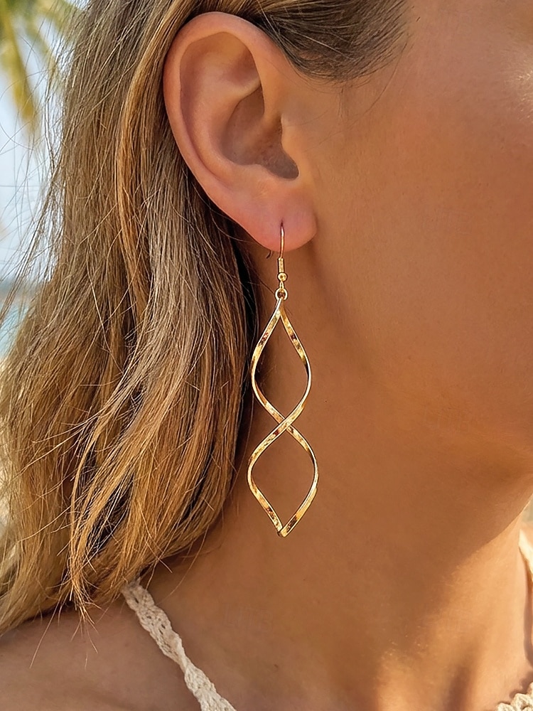 spiralformede dråpeøreringer til dame, bohemske øredobber i legering i gull/sølv, elegante statement-smykker til strandferie &daglig fritidsklær 2026 - $7.99 –P2