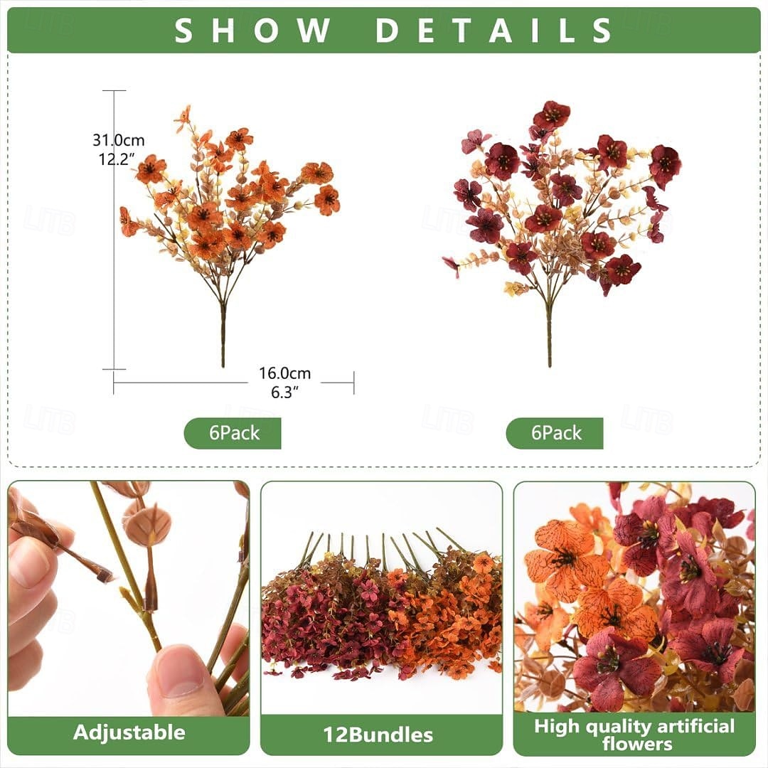 12 Bundles Fall Artificial Mums Flowers for Outdoor Fake Plants ...