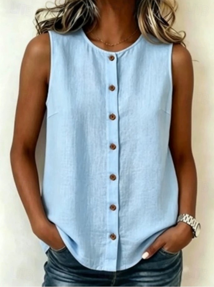 Femmes Chemise Couleur Unie Uni Bohème Vacances ancien Sans manches Col ras du cou Hauts Longs Occasionnel Quotidien Sortir Noir Blanche Bleu Ciel Beige Été Printemps de 2026 ? $24.99 –P2