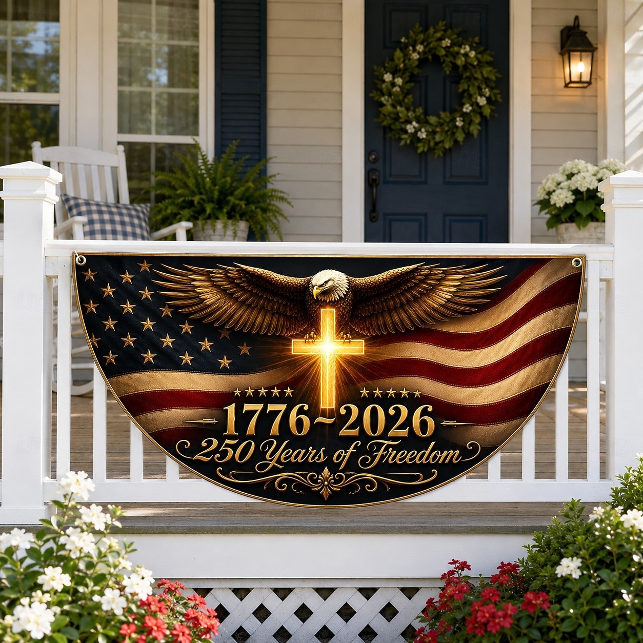 1776-2026 USA 250th Anniversary Bunting Half Round Fan Flag, Patriotic American Outdoor Bunting Banner for House, Porch, Yard, or Independence Day Decoration 2026 - $24.99 –P1